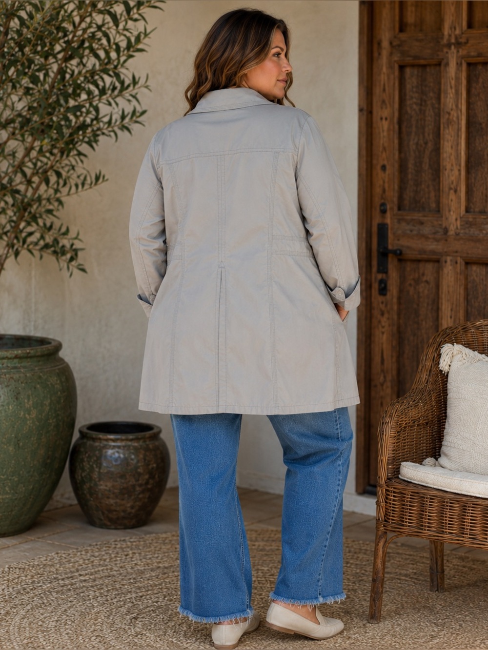 Eddie Bauer Women’s Lightweight Trench Coat Tan Khaki Large Classic Jacket L - Picture 2 of 8